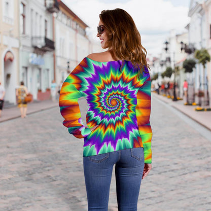 Optical illusion Pulsing Fiery Spirals Off Shoulder Sweatshirt