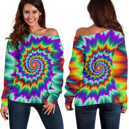 Optical illusion Pulsing Fiery Spirals Off Shoulder Sweatshirt
