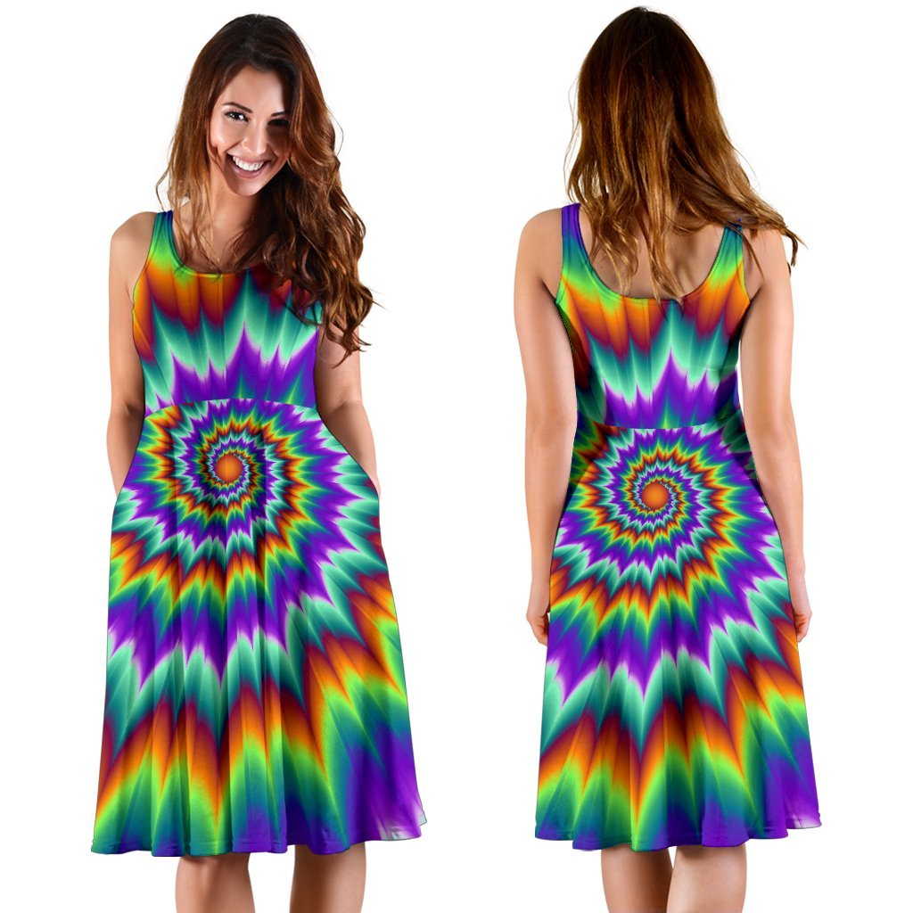 Optical illusion Pulsing Fiery Spirals Sleeveless Dress