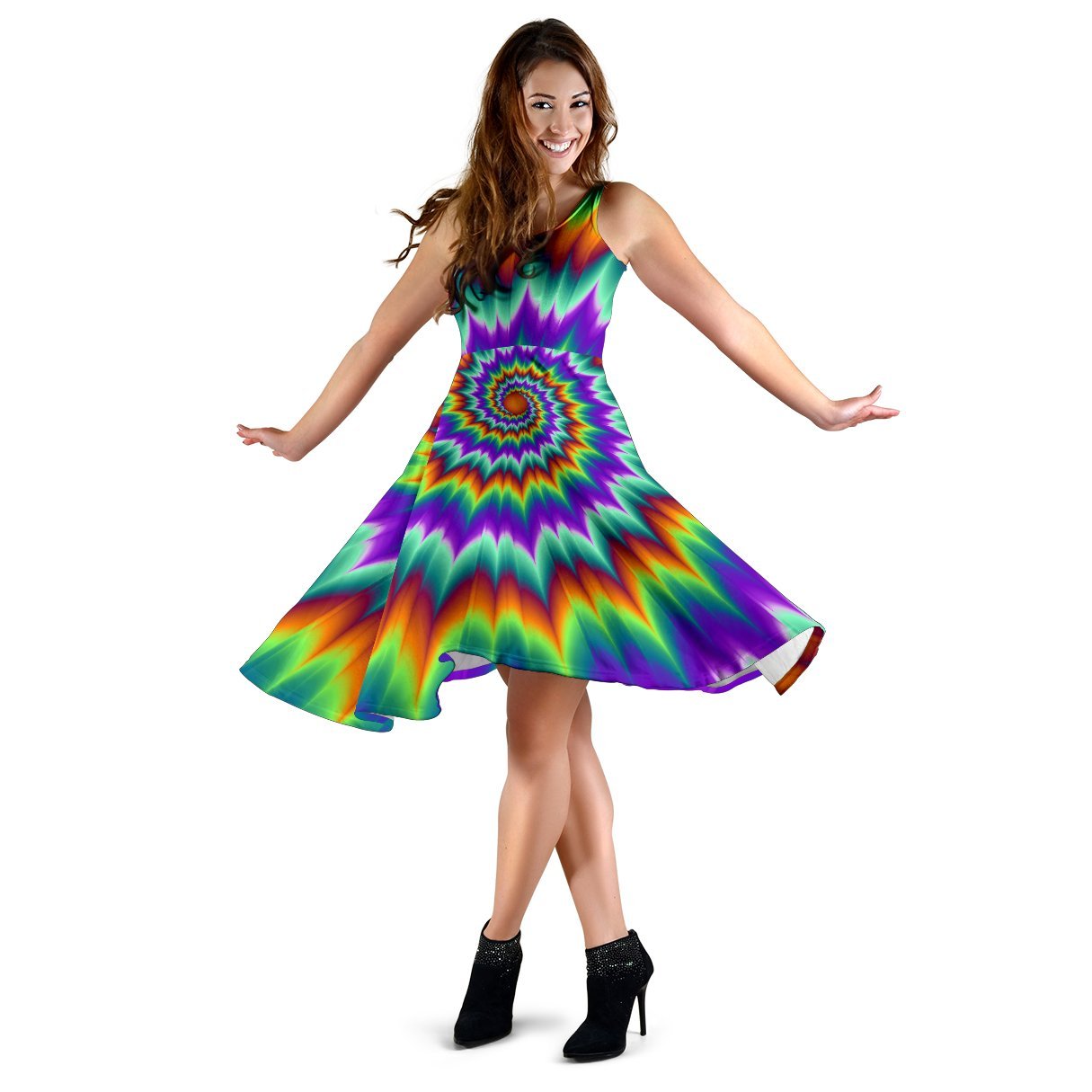 Optical illusion Pulsing Fiery Spirals Sleeveless Dress