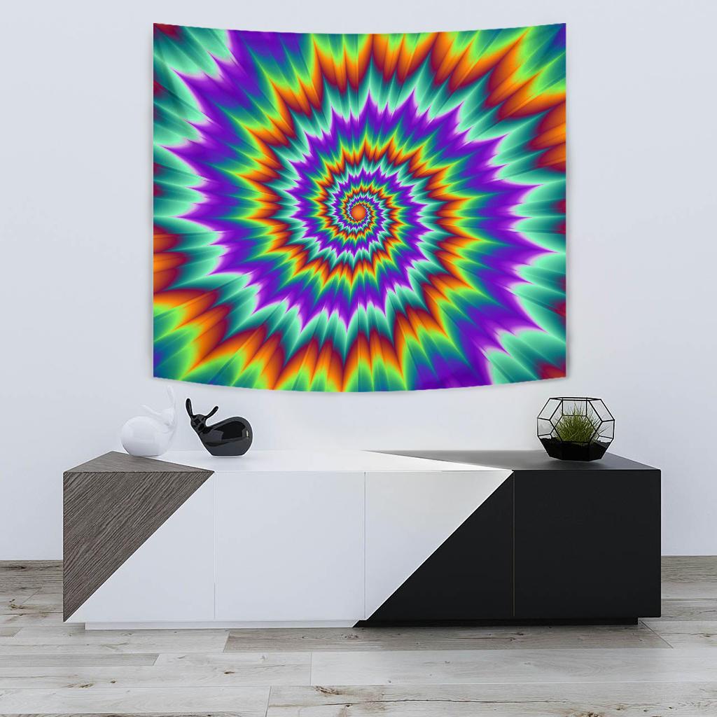 Optical Illusion Pulsing Fiery Spirals Tapestry
