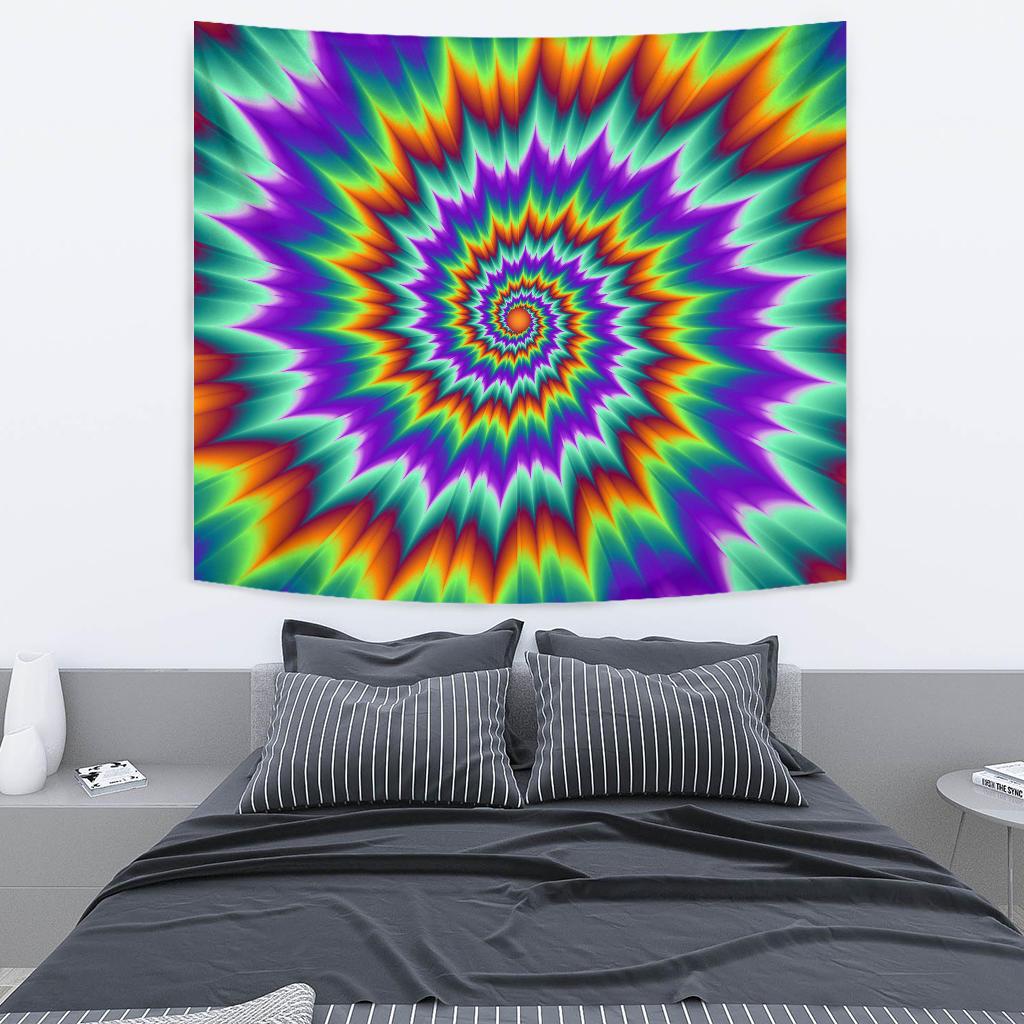 Optical Illusion Pulsing Fiery Spirals Tapestry