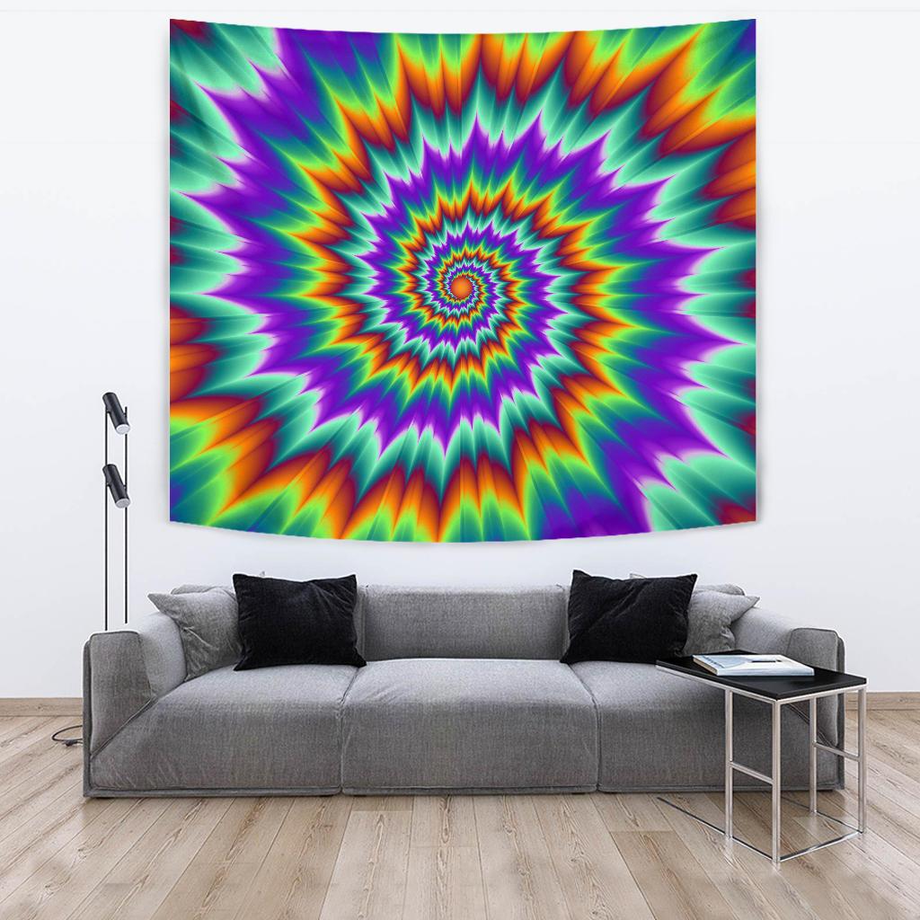 Optical Illusion Pulsing Fiery Spirals Tapestry