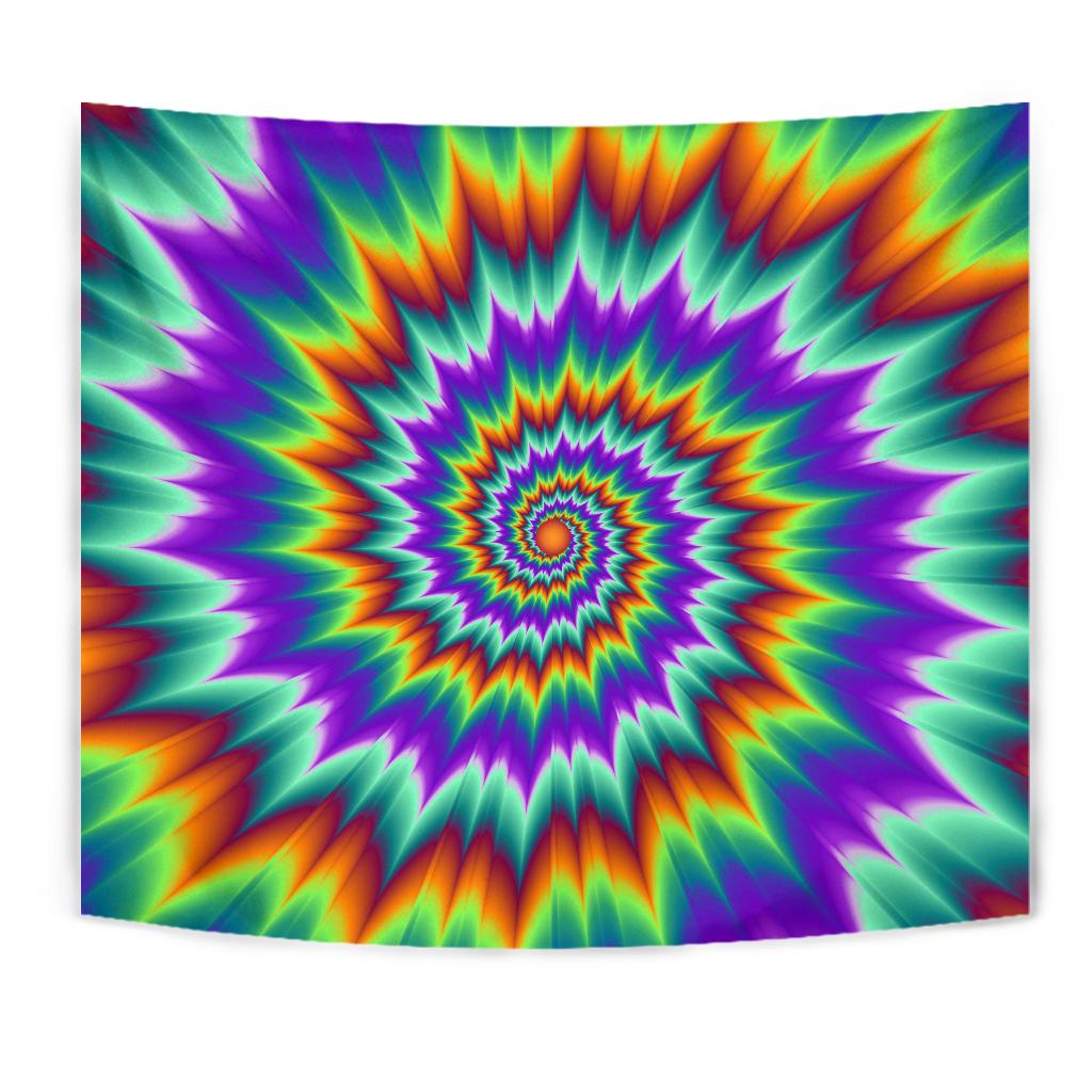 Optical Illusion Pulsing Fiery Spirals Tapestry