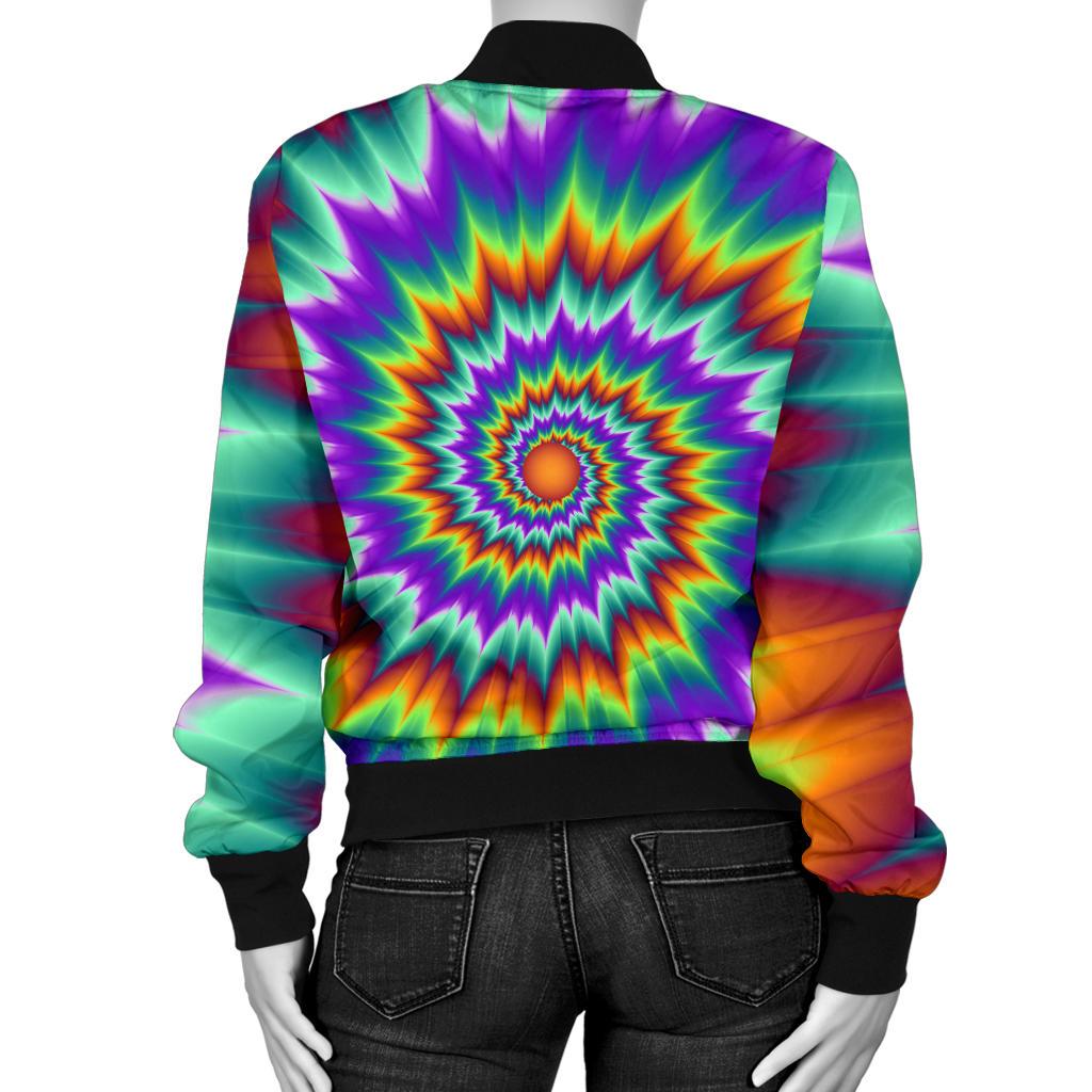 Optical illusion Pulsing Fiery Spirals Women Casual Bomber Jacket