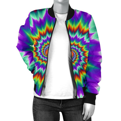 Optical illusion Pulsing Fiery Spirals Women Casual Bomber Jacket