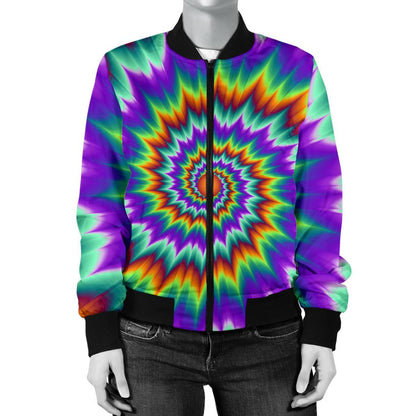 Optical illusion Pulsing Fiery Spirals Women Casual Bomber Jacket