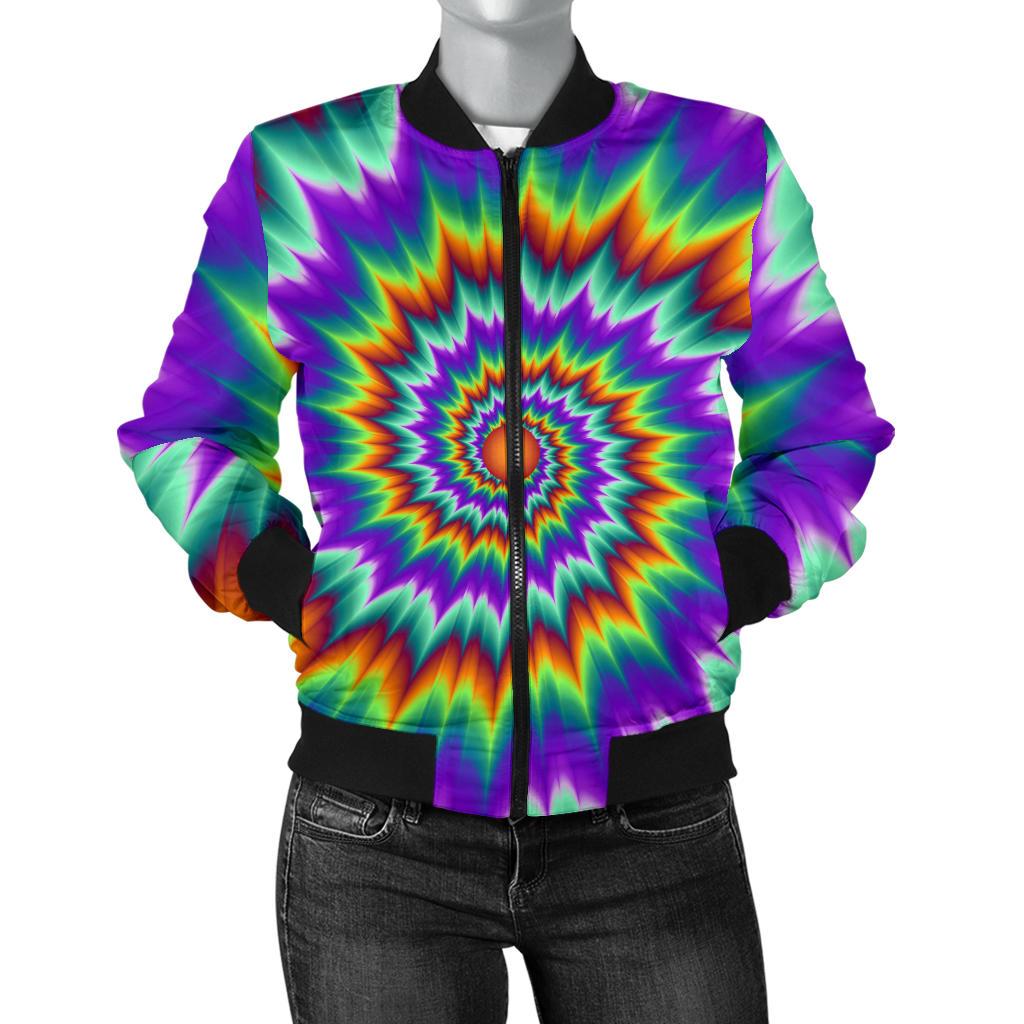 Optical illusion Pulsing Fiery Spirals Women Casual Bomber Jacket