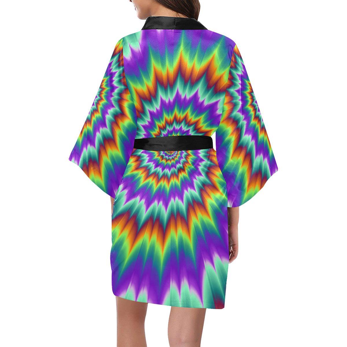 Optical illusion Pulsing fiery spirals Women Short Kimono Robe