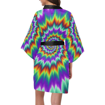 Optical illusion Pulsing fiery spirals Women Short Kimono Robe