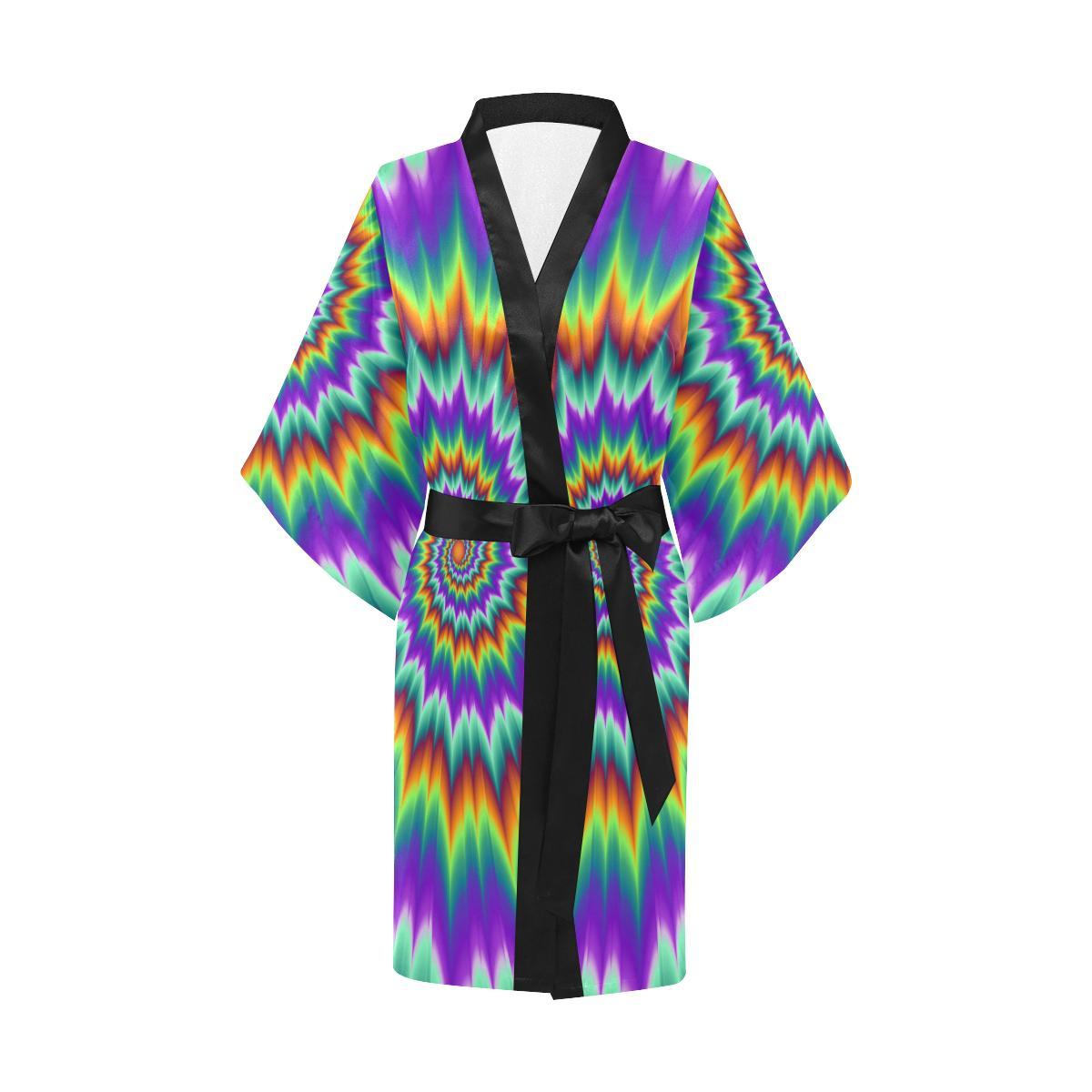 Optical illusion Pulsing fiery spirals Women Short Kimono Robe