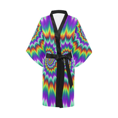 Optical illusion Pulsing fiery spirals Women Short Kimono Robe
