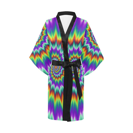Optical illusion Pulsing fiery spirals Women Short Kimono Robe