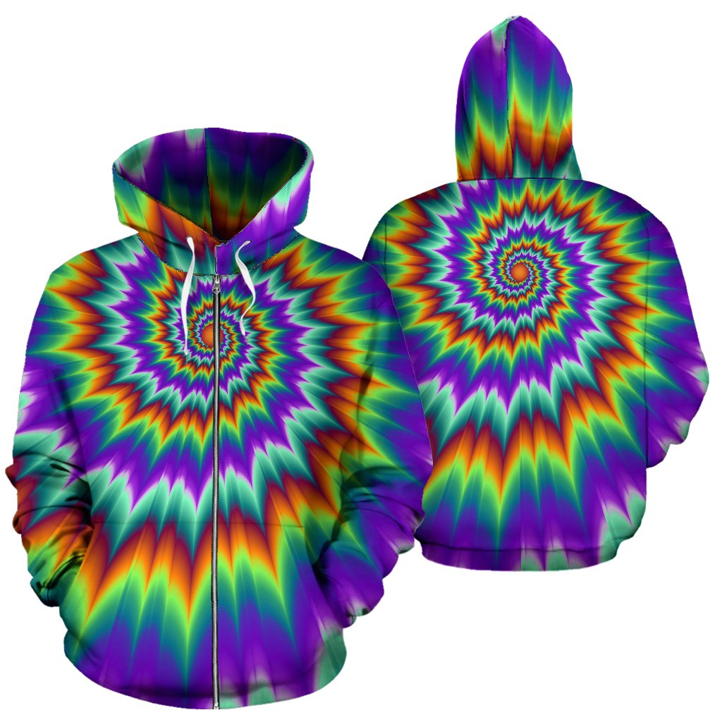 Optical Illusion Pulsing Fiery Spirals Zip Up Hoodie