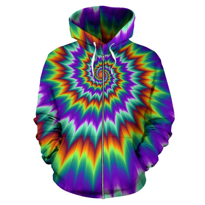 Optical Illusion Pulsing Fiery Spirals Zip Up Hoodie