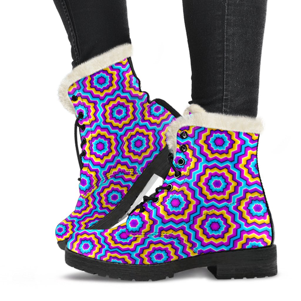 Optical illusion Techno Movement Faux Fur Leather Boots-JTAMIGO.COM