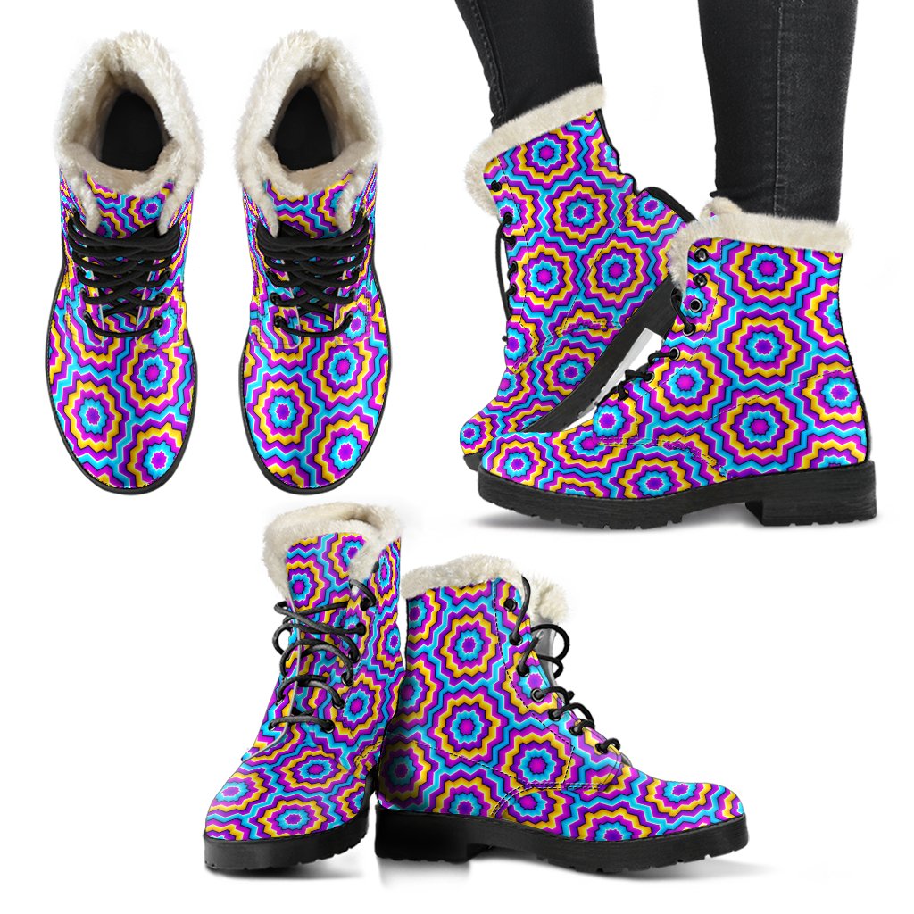 Optical illusion Techno Movement Faux Fur Leather Boots-JTAMIGO.COM