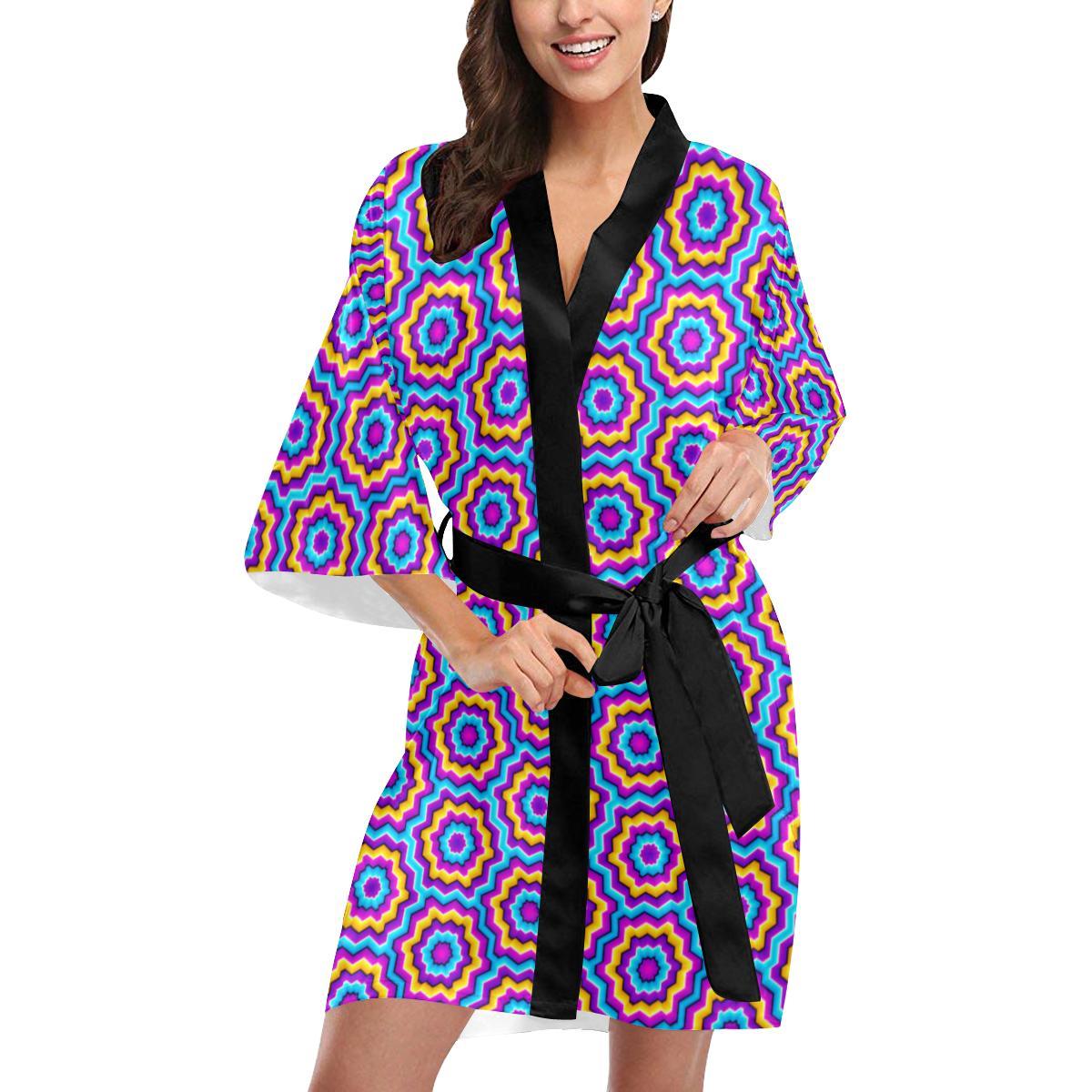 Optical illusion Techno Movement Women Short Kimono Robe