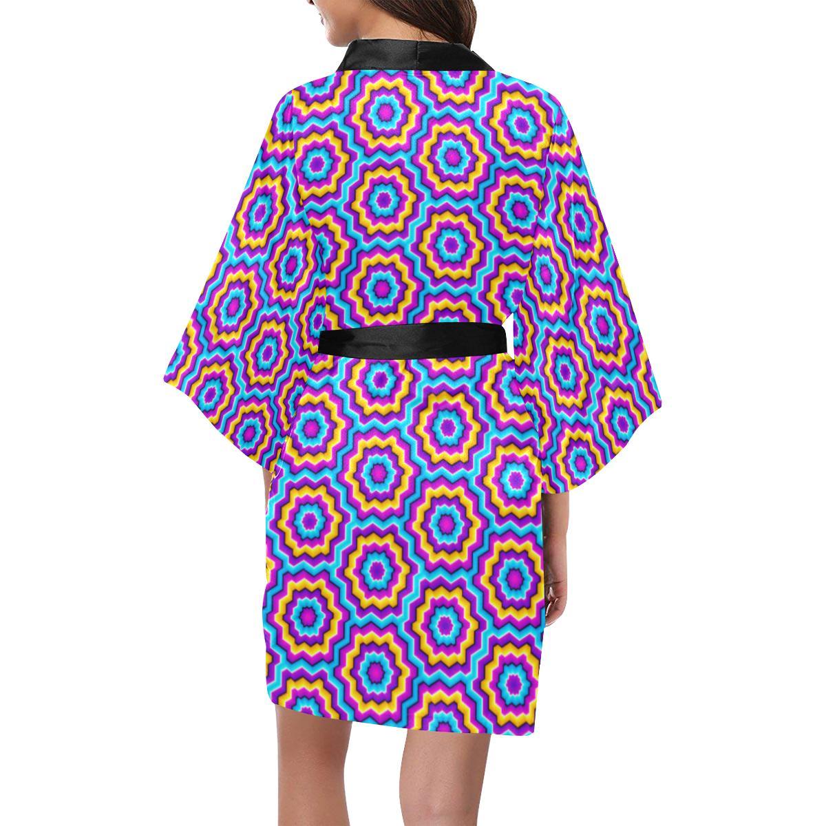 Optical illusion Techno Movement Women Short Kimono Robe