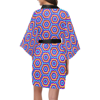 Optical illusion Techno Movement Women Short Kimono Robe