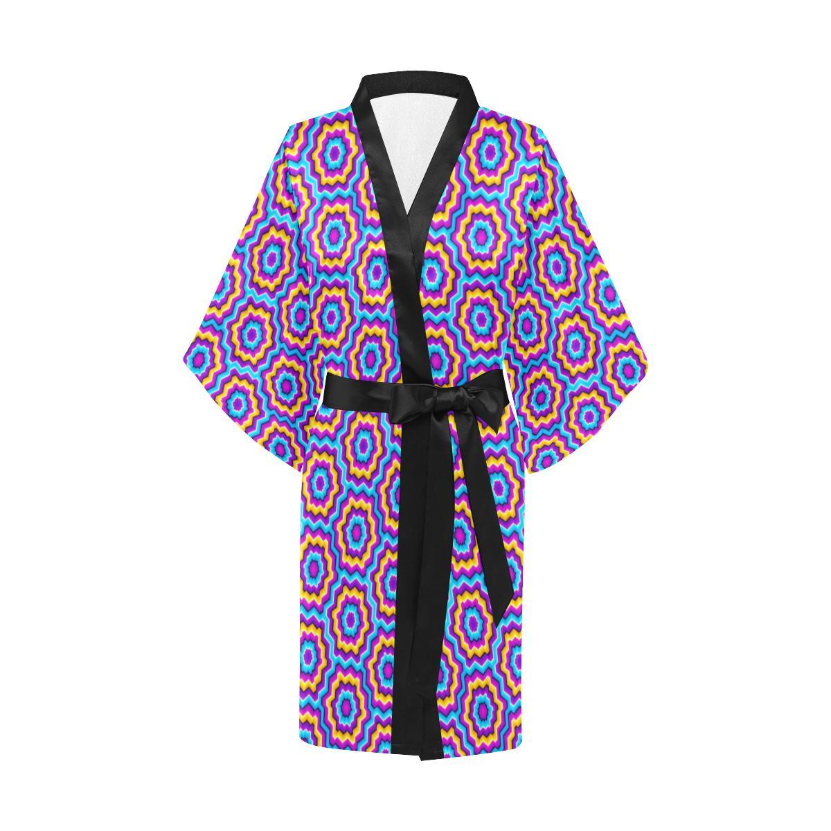 Optical illusion Techno Movement Women Short Kimono Robe
