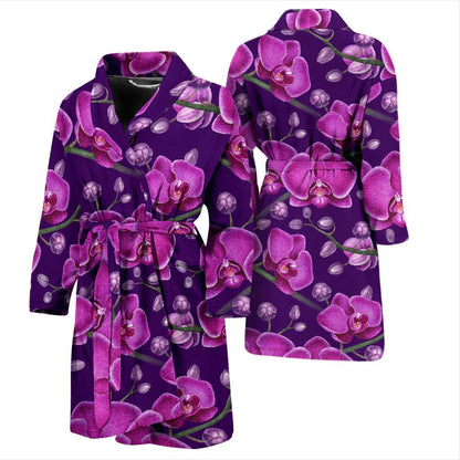 Orchid Pattern Print Design A03 Men Bathrobe-JORJUNE.COM