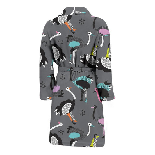 Ostrich Pattern Print Design 01 Men Bathrobe-JORJUNE.COM