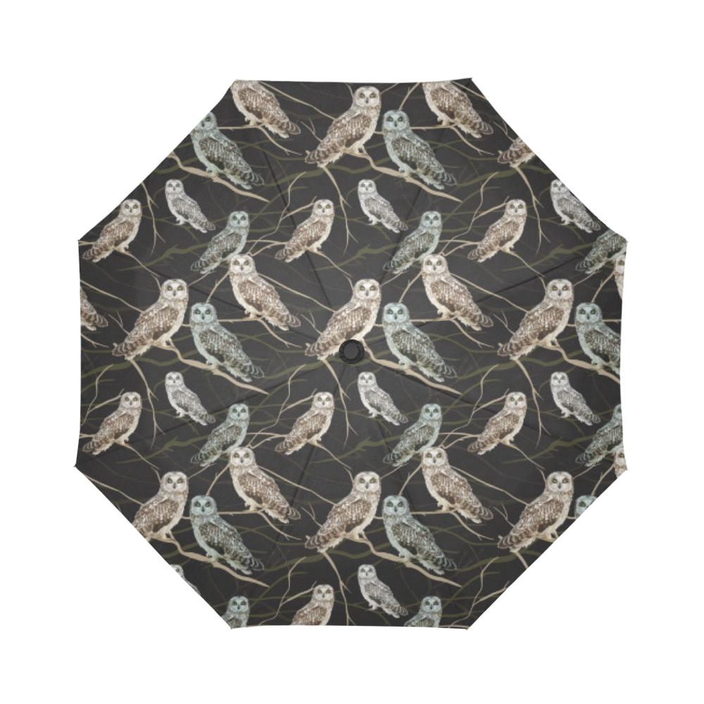 Owl Branch Themed Design Print Automatic Foldable Umbrella