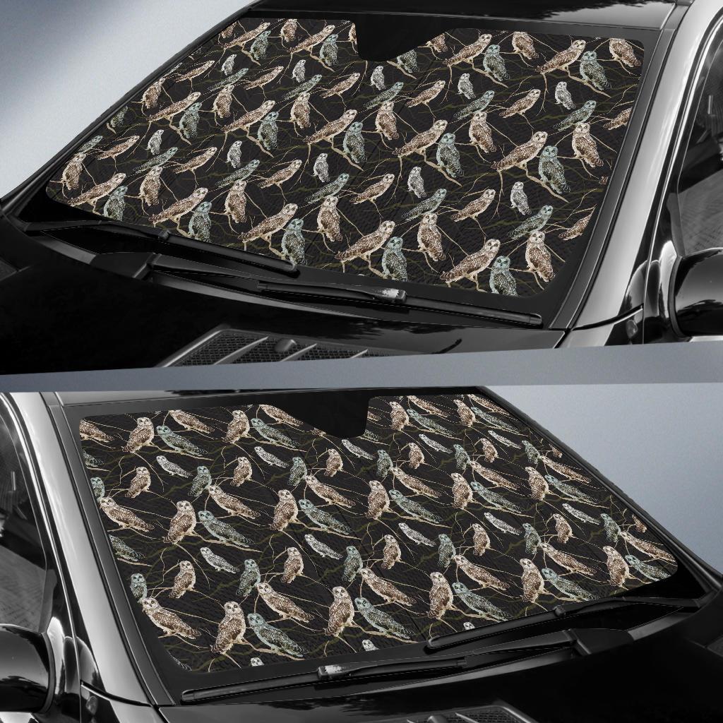 Owl Branch Themed Design Print Car Sun Shade For Windshield
