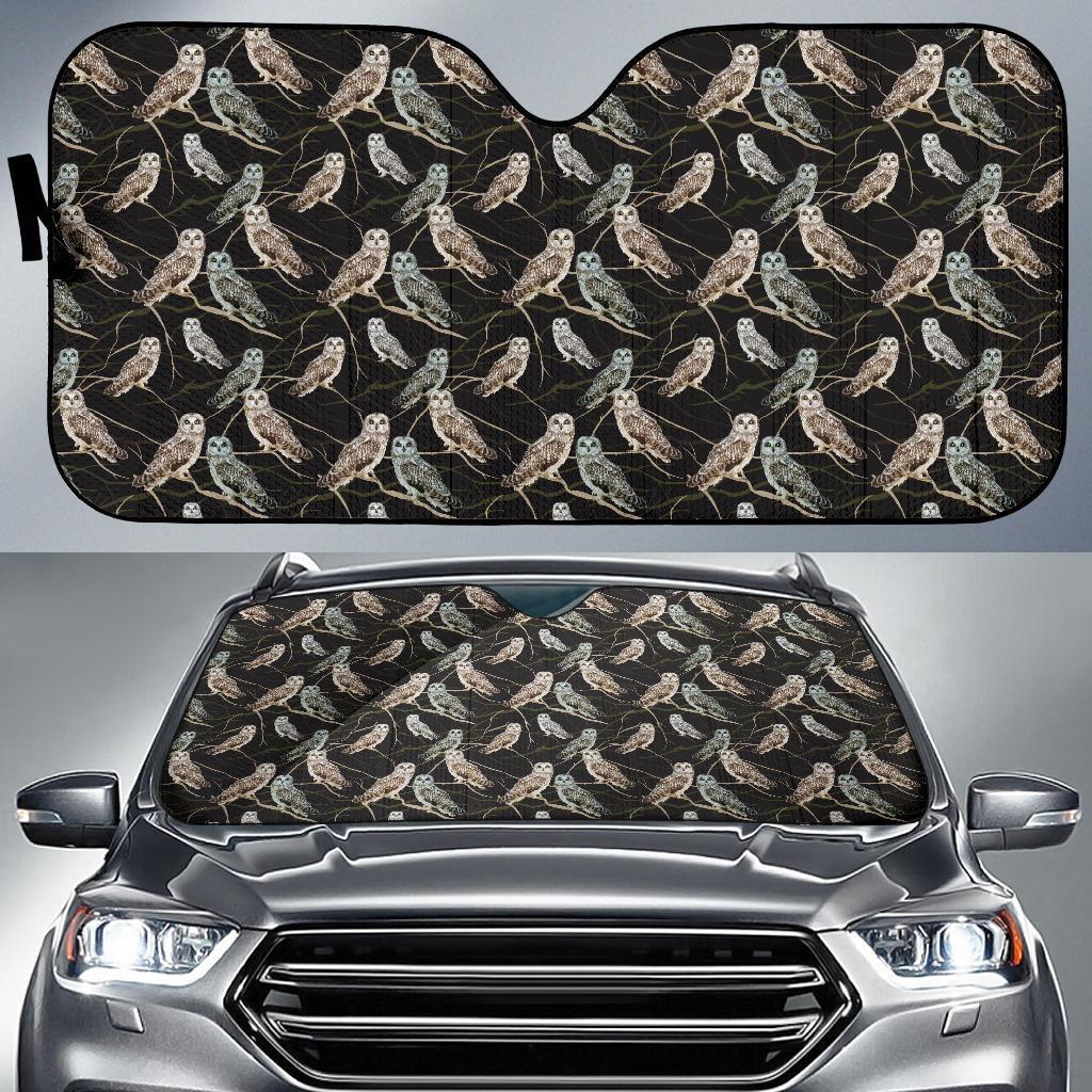 Owl Branch Themed Design Print Car Sun Shade For Windshield