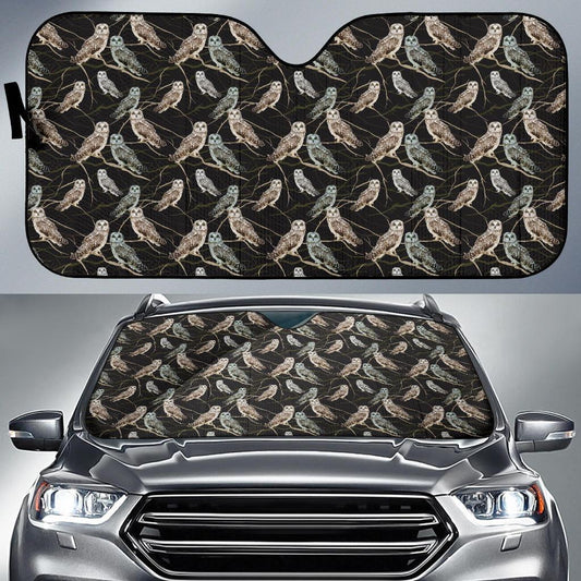 Owl Branch Themed Design Print Car Sun Shade For Windshield