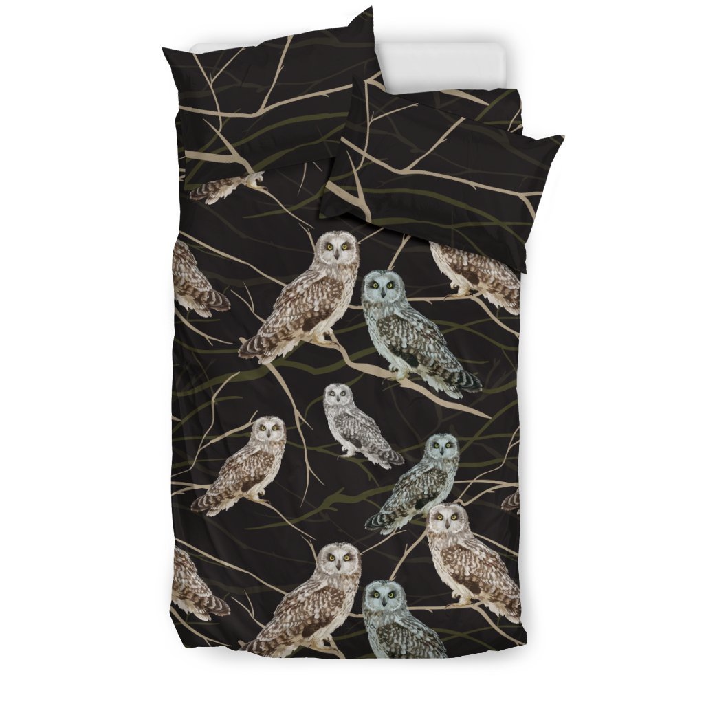 Owl Branch Themed Design Print Duvet Cover Bedding Set