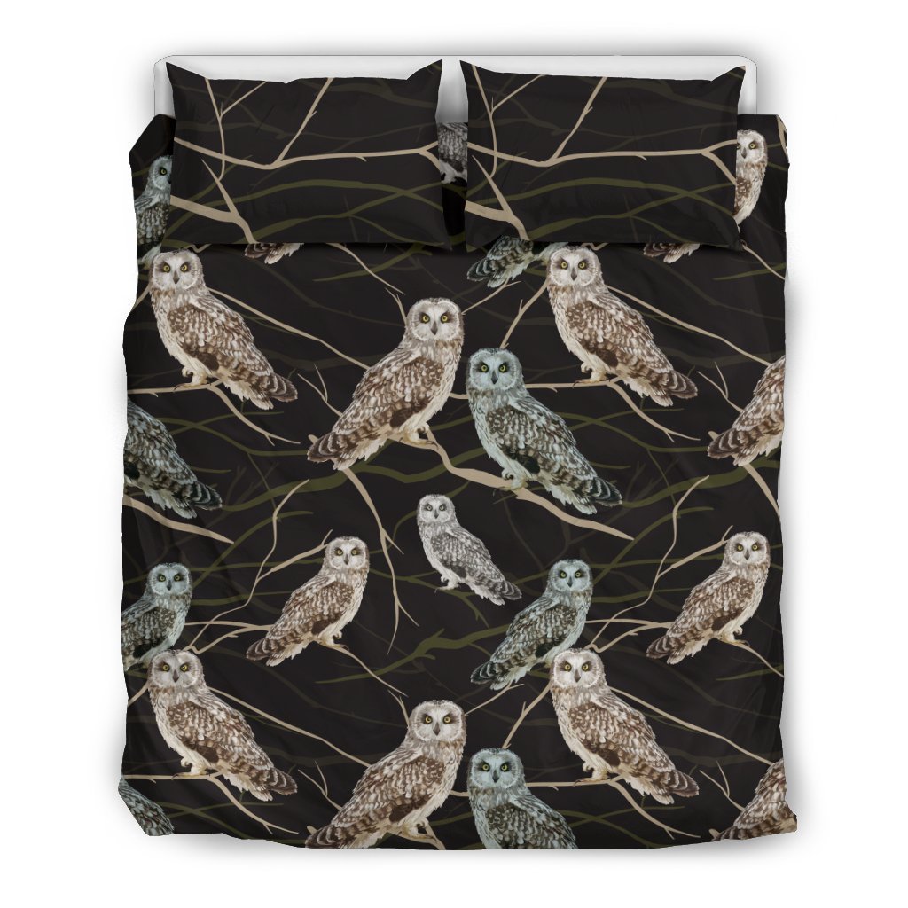 Owl Branch Themed Design Print Duvet Cover Bedding Set
