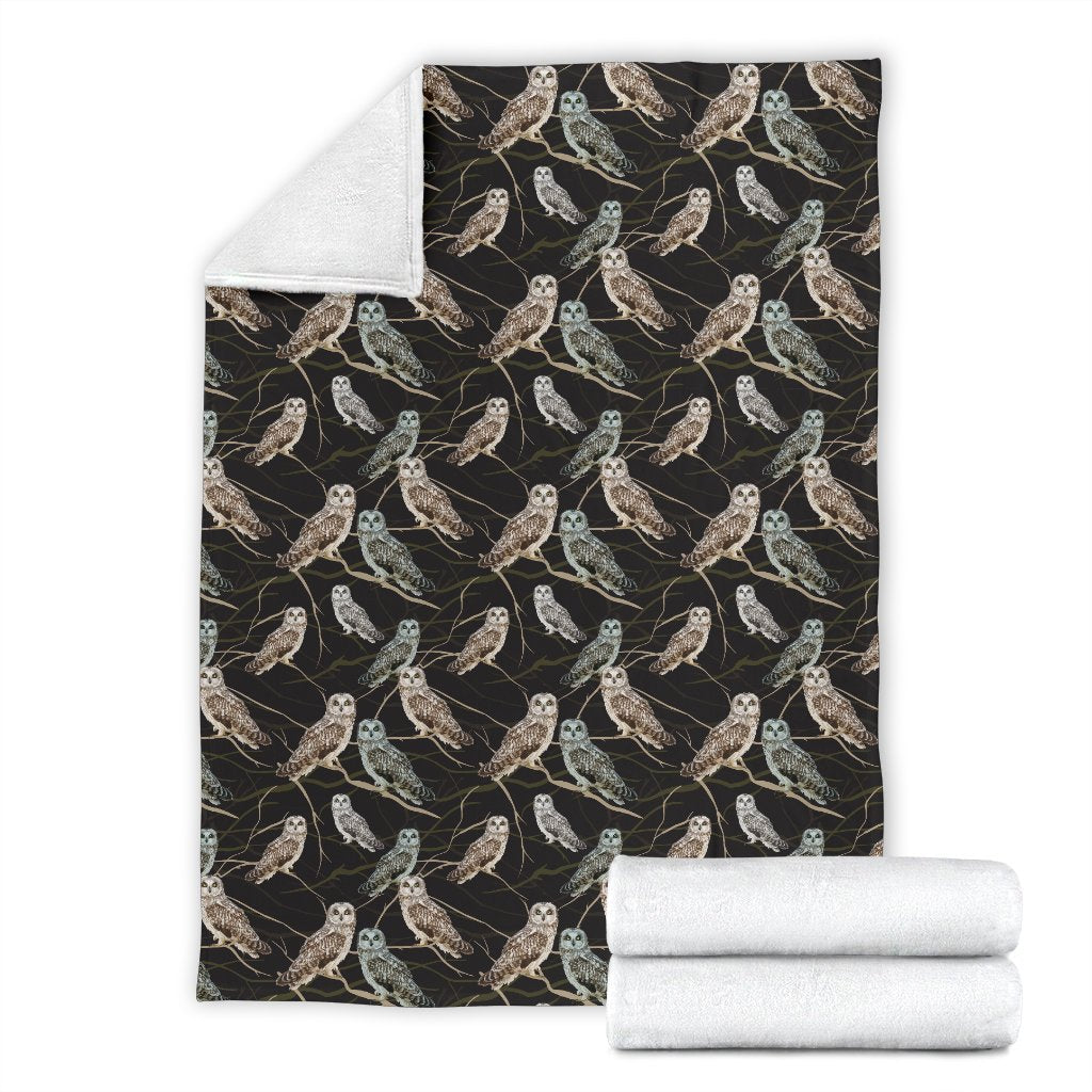 Owl Branch Themed Design Print Fleece Blanket