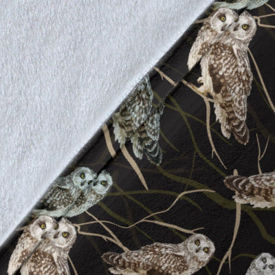 Owl Branch Themed Design Print Fleece Blanket