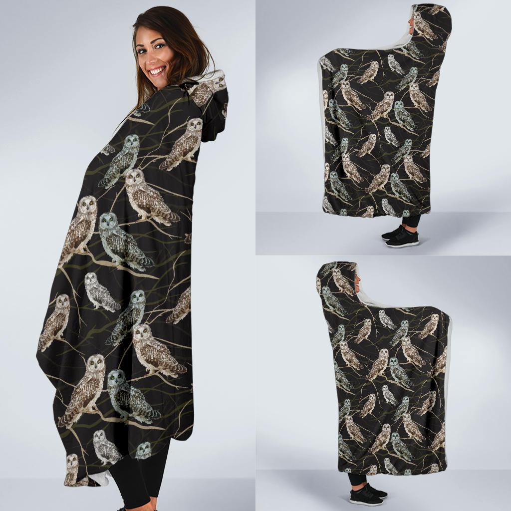 Owl Branch Themed Design Print Hooded Blanket-JTAMIGO.COM