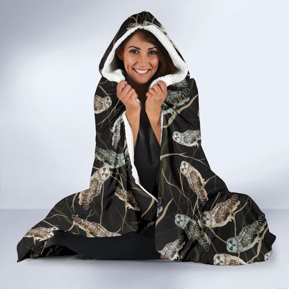 Owl Branch Themed Design Print Hooded Blanket-JTAMIGO.COM