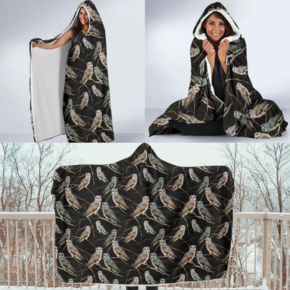 Owl Branch Themed Design Print Hooded Blanket-JTAMIGO.COM
