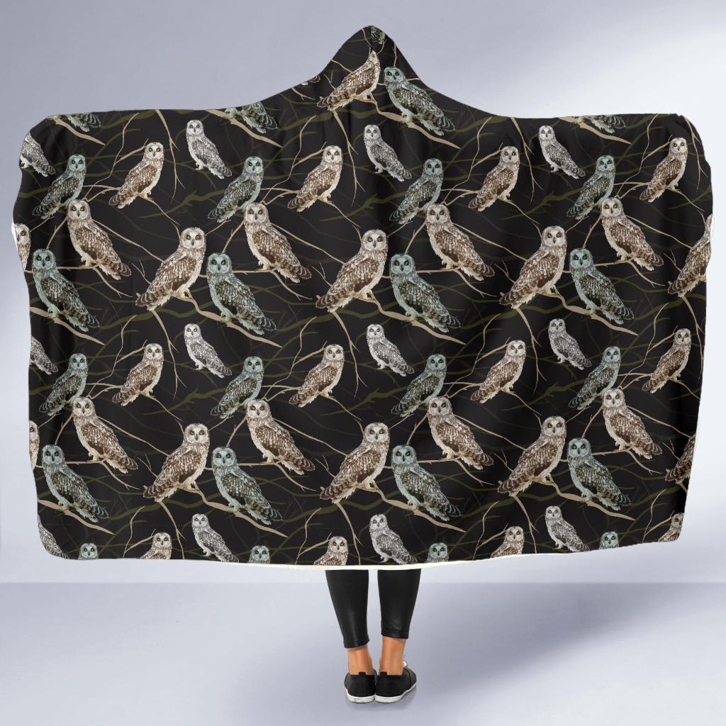 Owl Branch Themed Design Print Hooded Blanket-JTAMIGO.COM