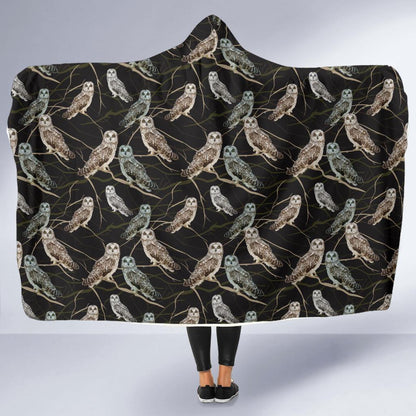 Owl Branch Themed Design Print Hooded Blanket-JTAMIGO.COM