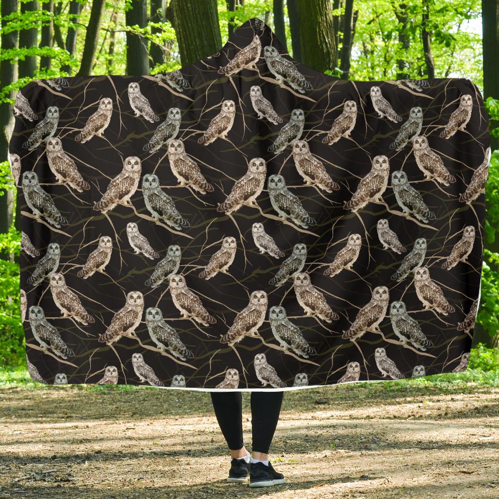 Owl Branch Themed Design Print Hooded Blanket-JTAMIGO.COM
