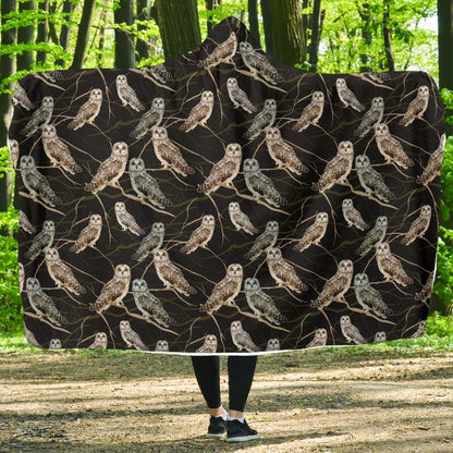Owl Branch Themed Design Print Hooded Blanket-JTAMIGO.COM