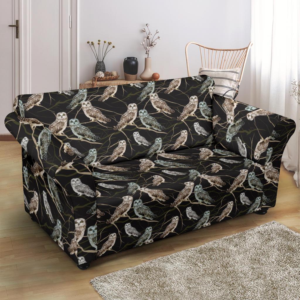 Owl Branch Themed Design Print Loveseat Slipcover-JTAMIGO.COM