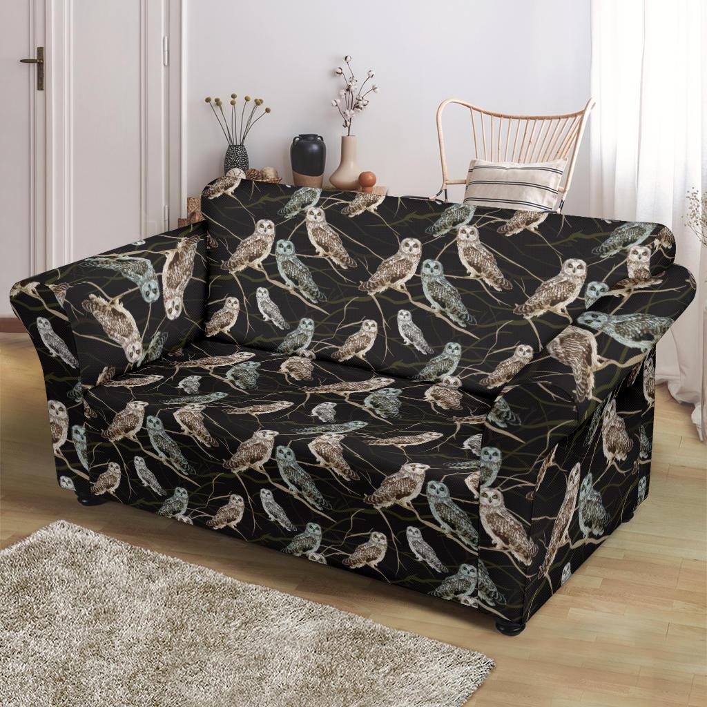 Owl Branch Themed Design Print Loveseat Slipcover-JTAMIGO.COM