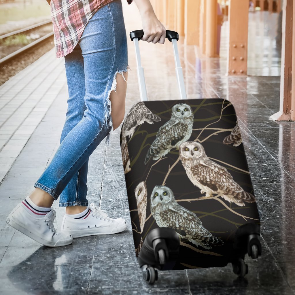 Owl Branch Themed Design Print Luggage Cover Protector