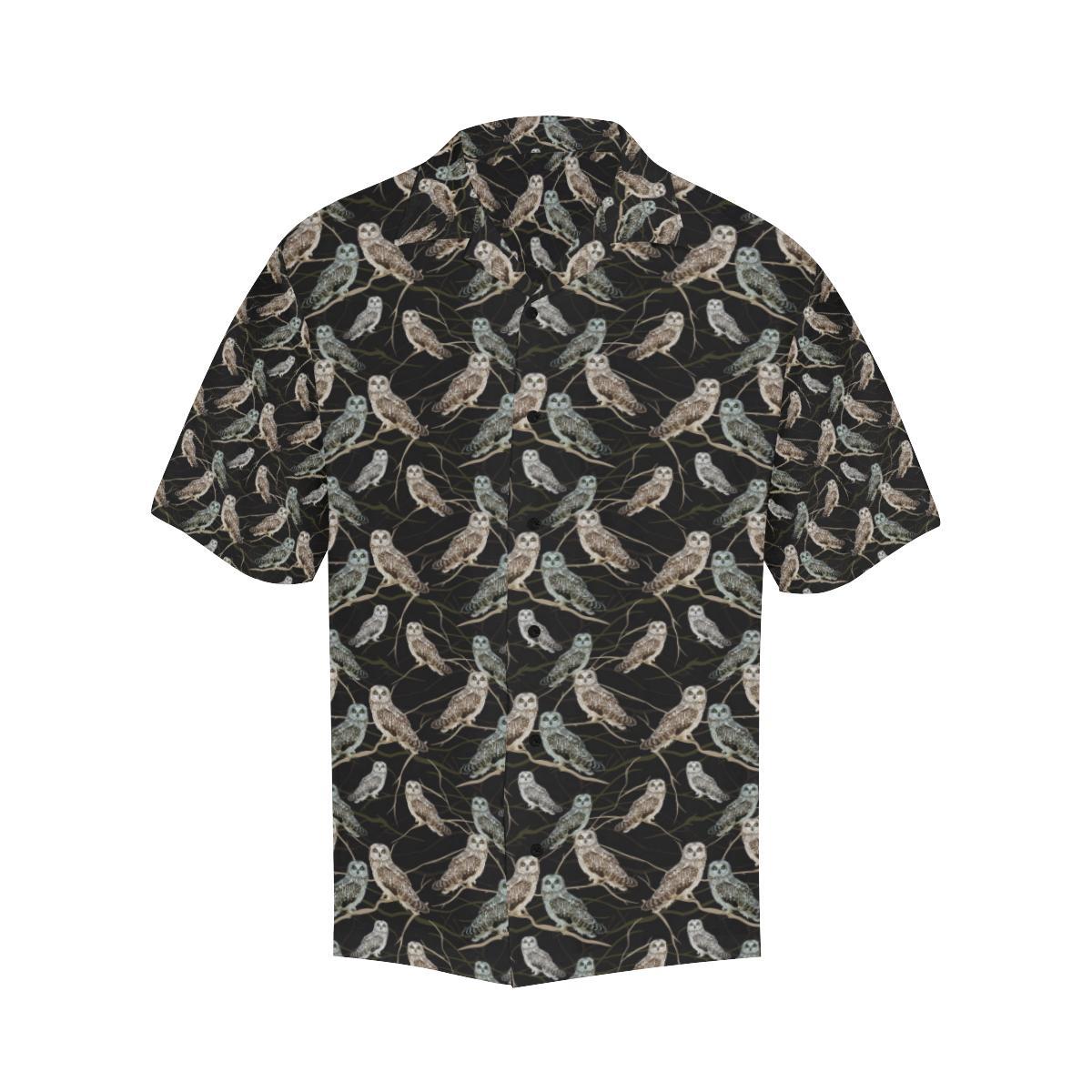 Owl Branch Themed Design Print Men Aloha Hawaiian Shirt
