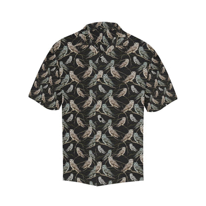 Owl Branch Themed Design Print Men Aloha Hawaiian Shirt