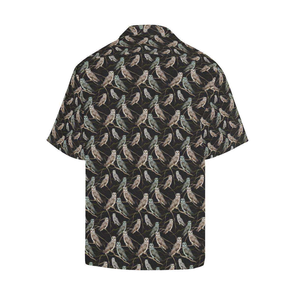 Owl Branch Themed Design Print Men Aloha Hawaiian Shirt