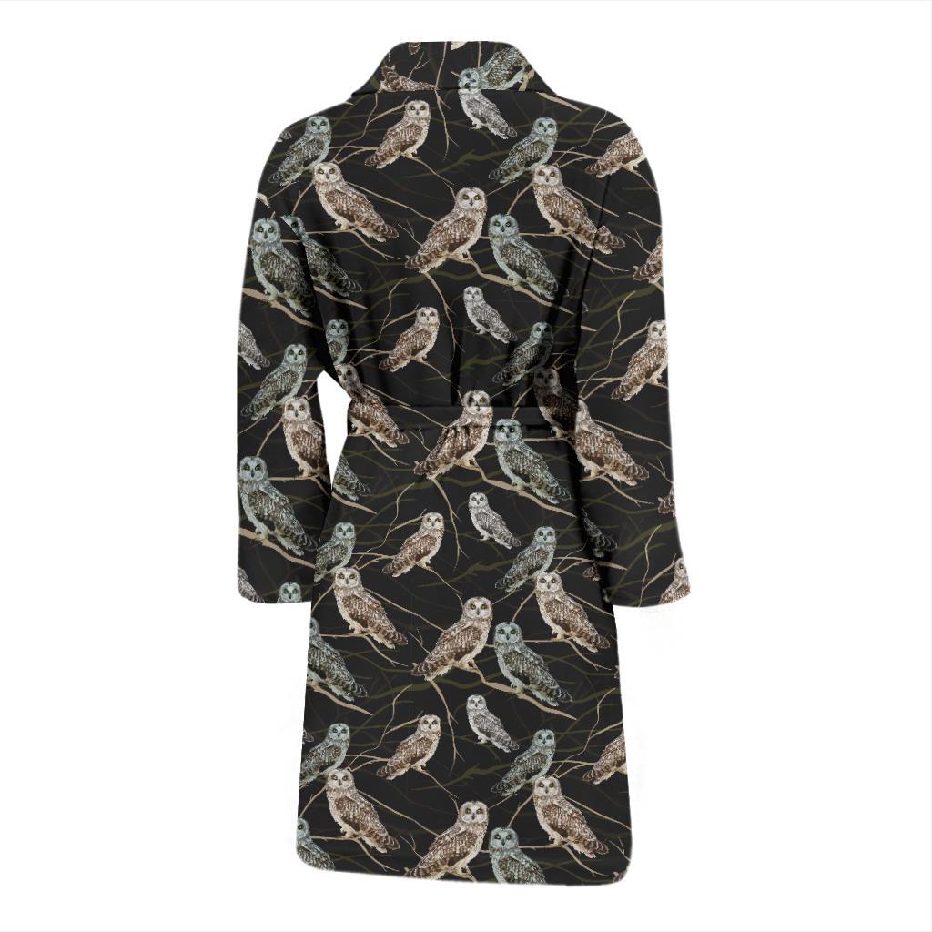 Owl Branch Themed Design Print Men Bath Robe-JTAMIGO.COM