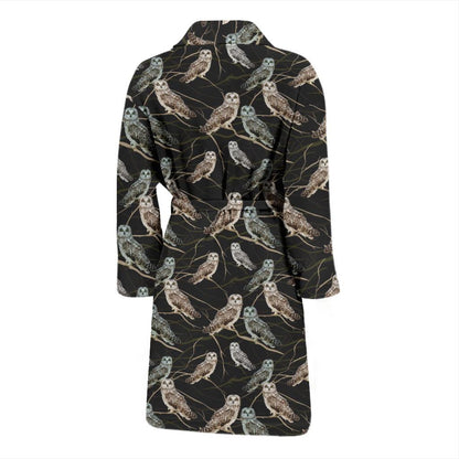 Owl Branch Themed Design Print Men Bath Robe-JTAMIGO.COM